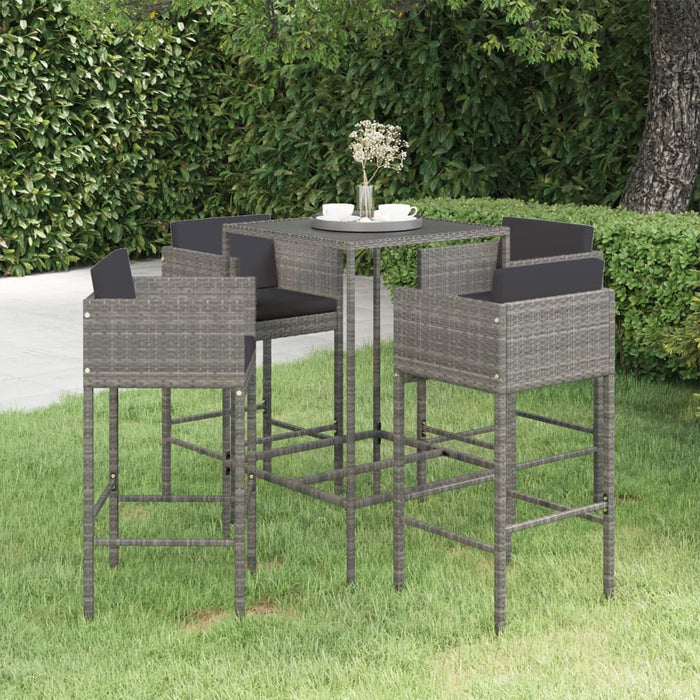 Set mobilier bar de grădină cu perne, 5 piese, gri, poliratan - WALTI WALTI
