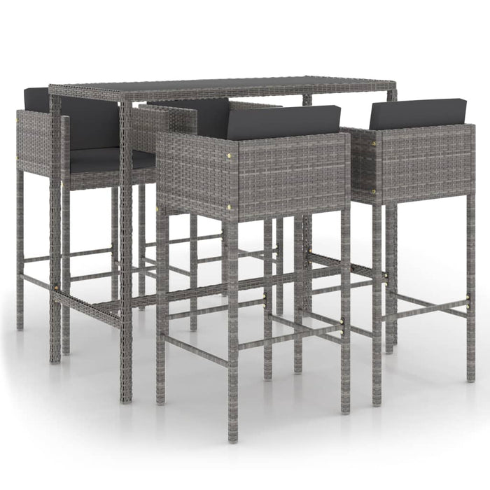 Set mobilier bar de grădină cu perne, 5 piese, gri, poliratan - WALTI WALTI