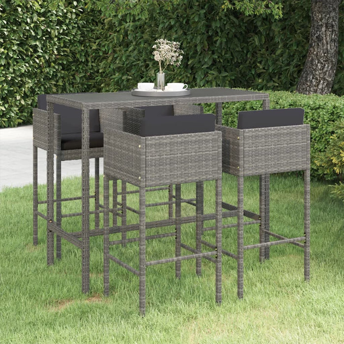 Set mobilier bar de grădină cu perne, 5 piese, gri, poliratan - WALTI WALTI
