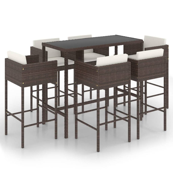Set mobilier bar de grădină cu perne, 7 piese, maro, poliratan WALTI