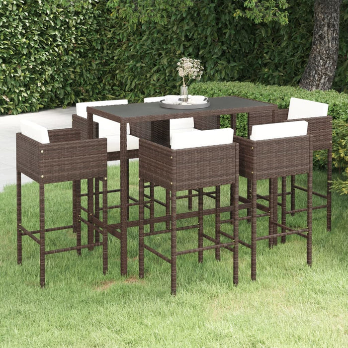 Set mobilier bar de grădină cu perne, 7 piese, maro, poliratan WALTI