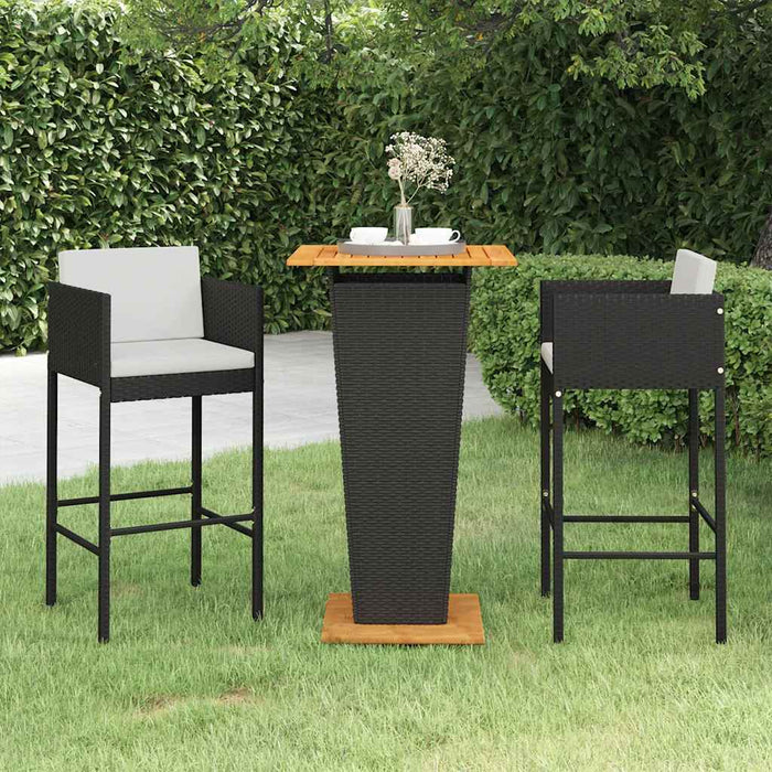 Set mobilier bar de grădină cu perne, 3 piese, negru, poliratan WALTI