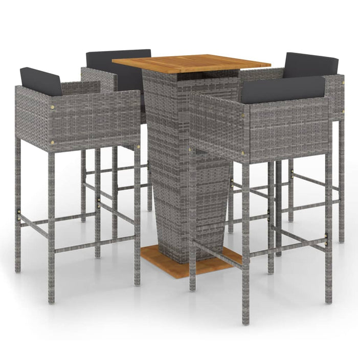 Set mobilier bar de grădină cu perne, 5 piese, gri, poliratan - WALTI WALTI