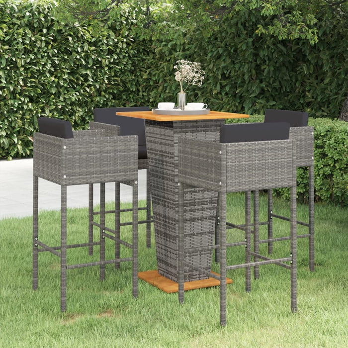 Set mobilier bar de grădină cu perne, 5 piese, gri, poliratan - WALTI WALTI