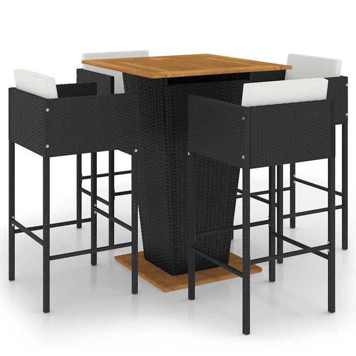 Set mobilier bar de grădină cu perne, 5 piese, negru, poliratan WALTI