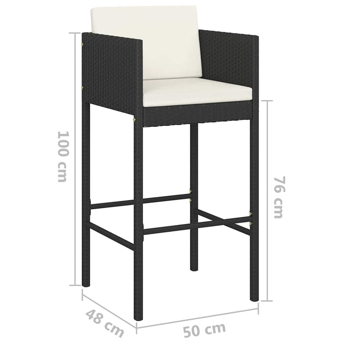 Set mobilier bar de grădină cu perne, 5 piese, negru, poliratan WALTI