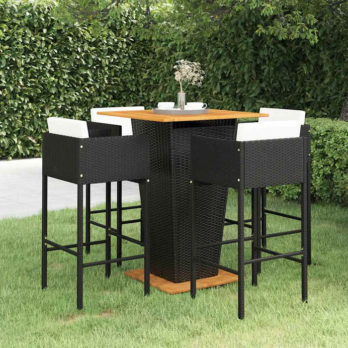 Set mobilier bar de grădină cu perne, 5 piese, negru, poliratan WALTI