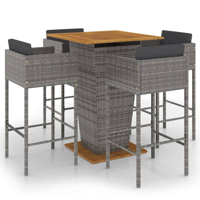 Set mobilier bar de grădină cu perne, 5 piese, gri, poliratan - WALTI WALTI