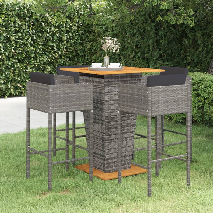 Set mobilier bar de grădină cu perne, 5 piese, gri, poliratan - WALTI WALTI
