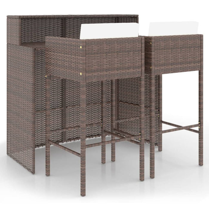 Set mobilier bar de grădină, cu perne, 3 piese, maro, poliratan - WALTI WALTI