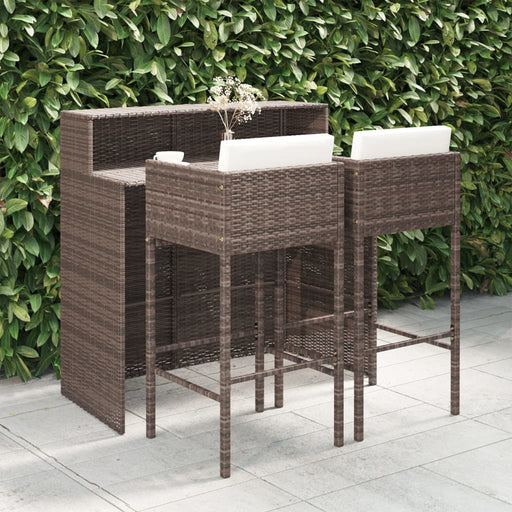 Set mobilier bar de grădină, cu perne, 3 piese, maro, poliratan - WALTI WALTI