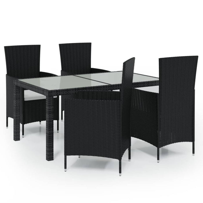 Set mobilier de exterior cu perne, 5 piese, negru, poliratan WALTI
