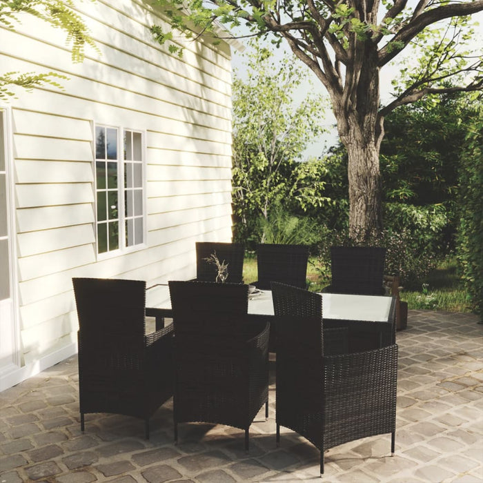 Set mobilier de exterior cu perne, 7 piese, negru, poliratan WALTI