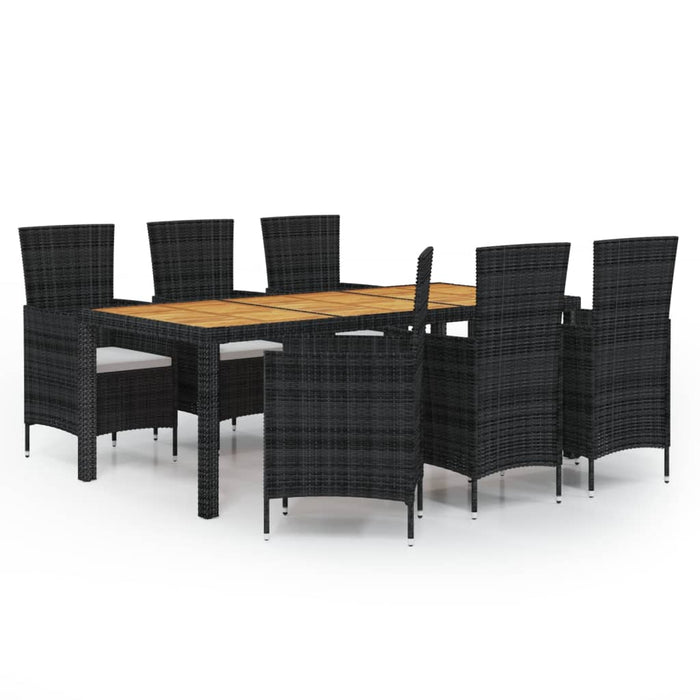 Set mobilier de exterior cu perne, 7 piese, negru, poliratan WALTI