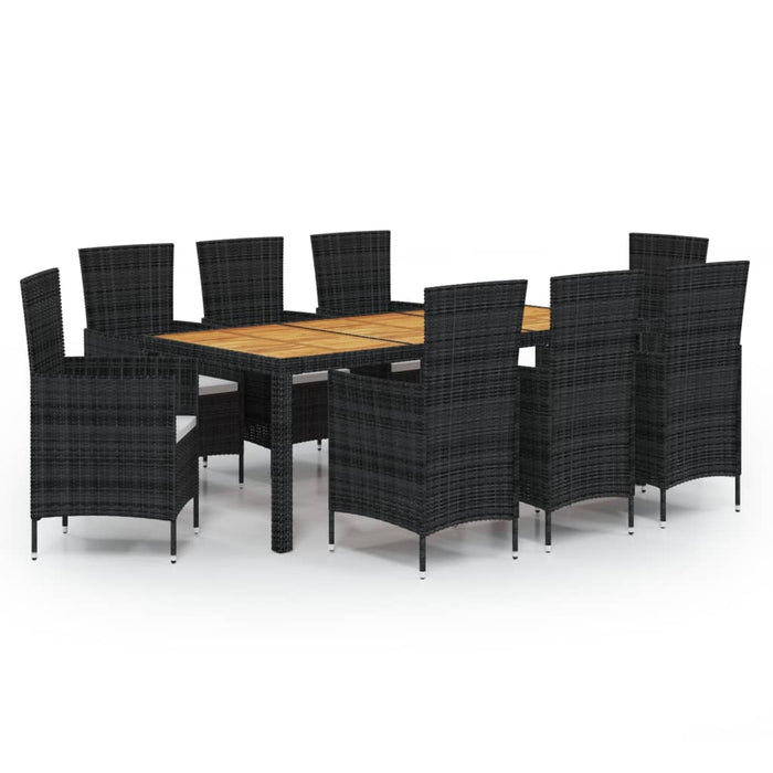 Set mobilier de grădină cu perne, 9 piese, negru, poliratan WALTI