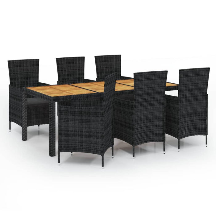 Set mobilier de exterior cu perne, 7 piese, negru, poliratan WALTI