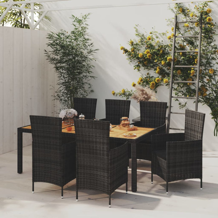 Set mobilier de exterior cu perne, 7 piese, negru, poliratan WALTI