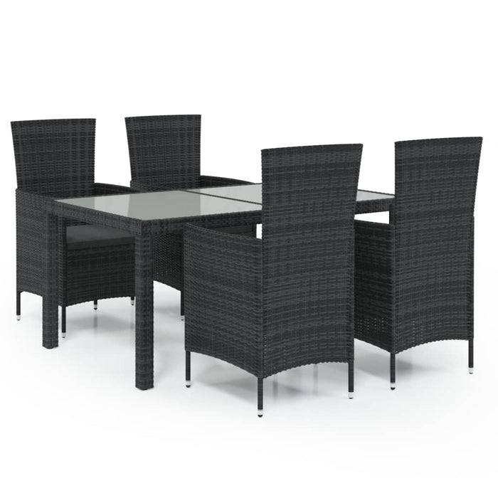 Set mobilier de exterior cu perne, 5 piese, negru, poliratan WALTI