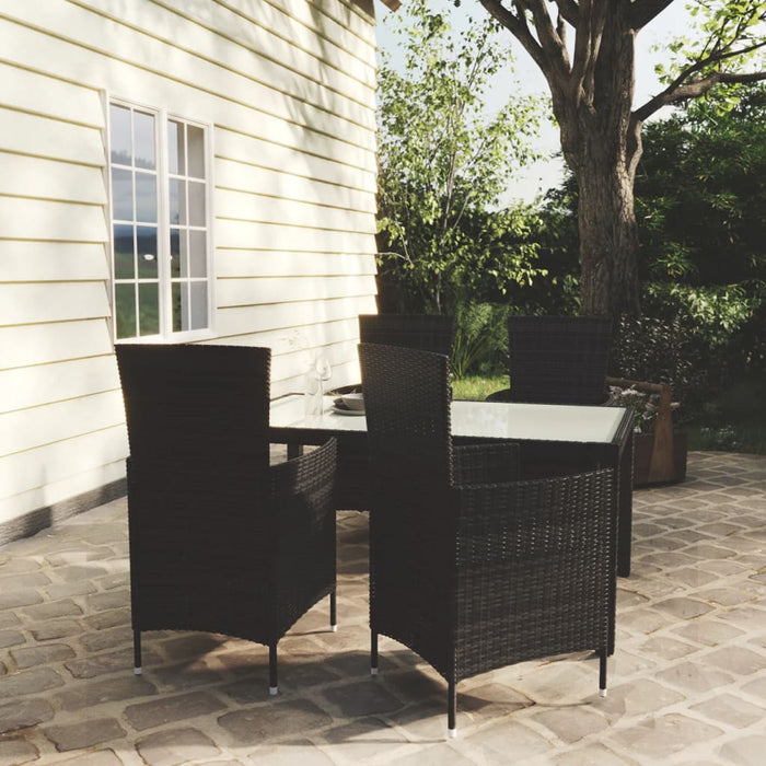 Set mobilier de exterior cu perne, 5 piese, negru, poliratan WALTI