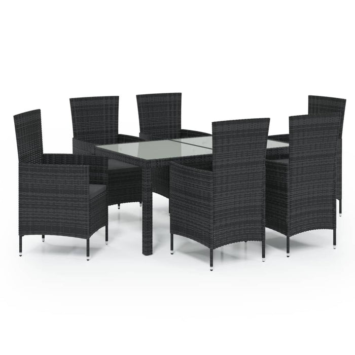 Set mobilier de exterior cu perne, 7 piese, negru, poliratan - WALTI WALTI