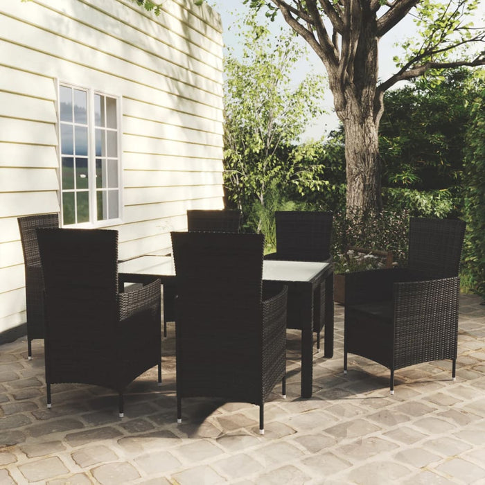 Set mobilier de exterior cu perne, 7 piese, negru, poliratan - WALTI WALTI