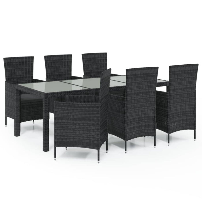 Set mobilier de exterior cu perne, 7 piese, negru, poliratan WALTI
