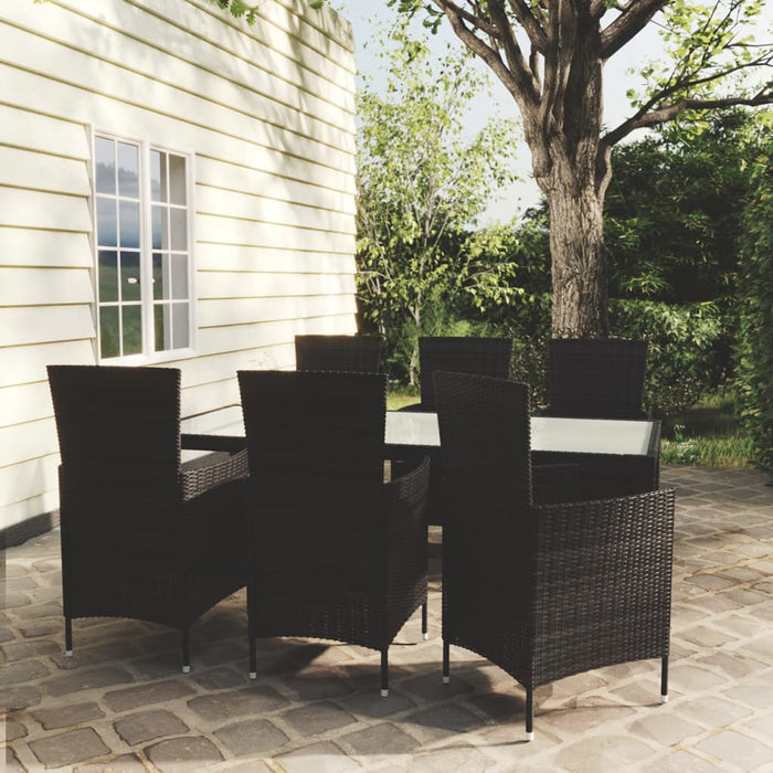Set mobilier de exterior cu perne, 7 piese, negru, poliratan WALTI