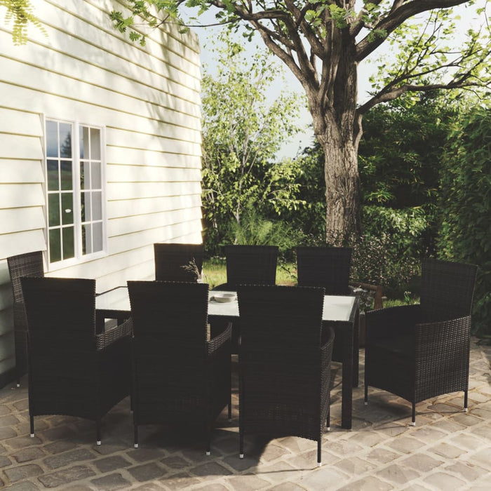 Set mobilier de grădină cu perne, 9 piese, negru, poliratan - WALTI WALTI