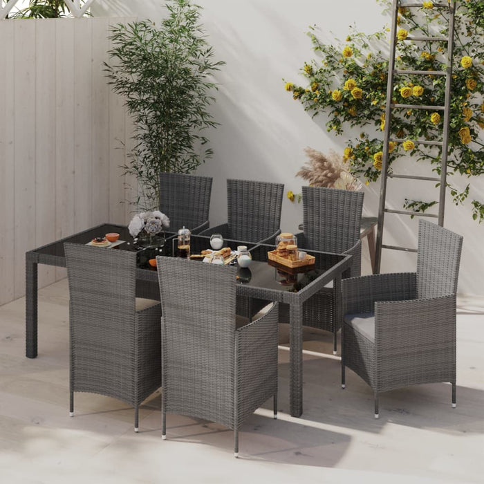 Set mobilier de grădină cu perne, 7 piese, gri, poliratan WALTI
