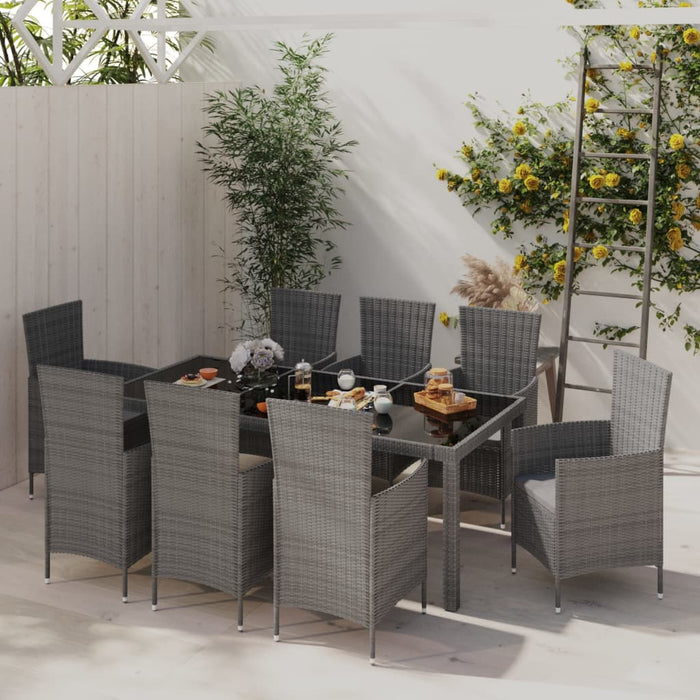 Set mobilier de grădină cu perne, 9 piese, gri, poliratan WALTI