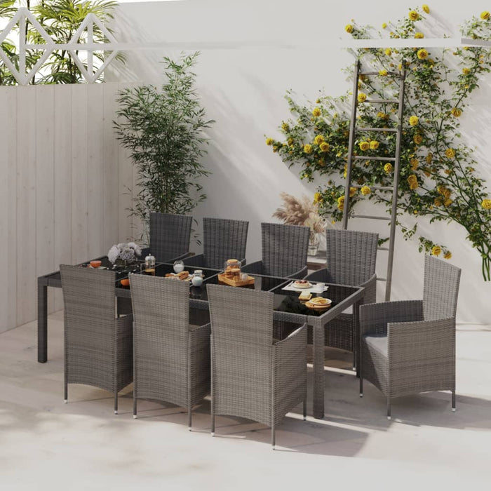 Set mobilier de grădină cu perne, 9 piese, gri, poliratan WALTI
