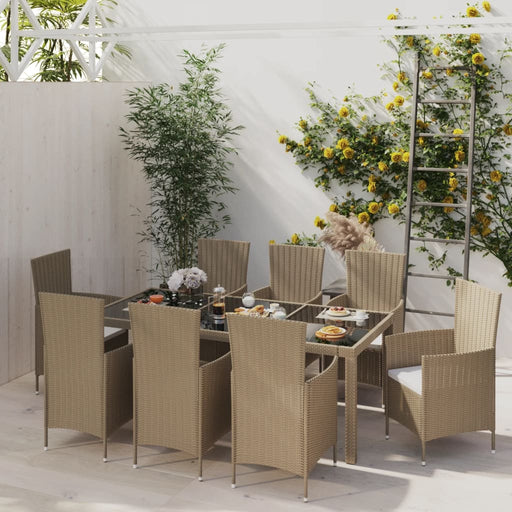 Set mobilier de grădină cu perne, 9 piese, bej, poliratan - WALTI WALTI