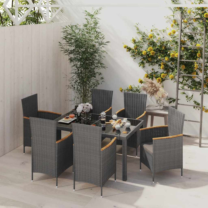Set mobilier exterior cu perne, 7 piese, negru/gri, poliratan - WALTI WALTI