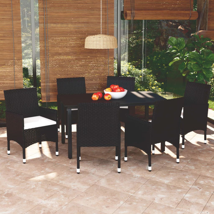 Set mobilier de grădină cu perne, 7 piese, negru, poliratan - WALTI WALTI