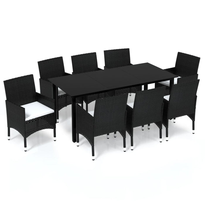 Set mobilier de grădină cu perne, 9 piese, negru, poliratan WALTI