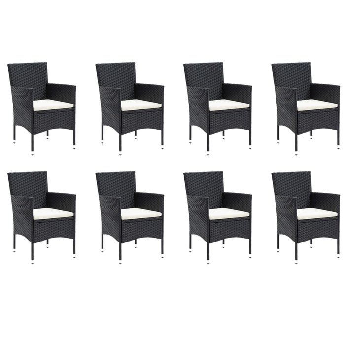 Set mobilier de grădină cu perne, 9 piese, negru, poliratan WALTI