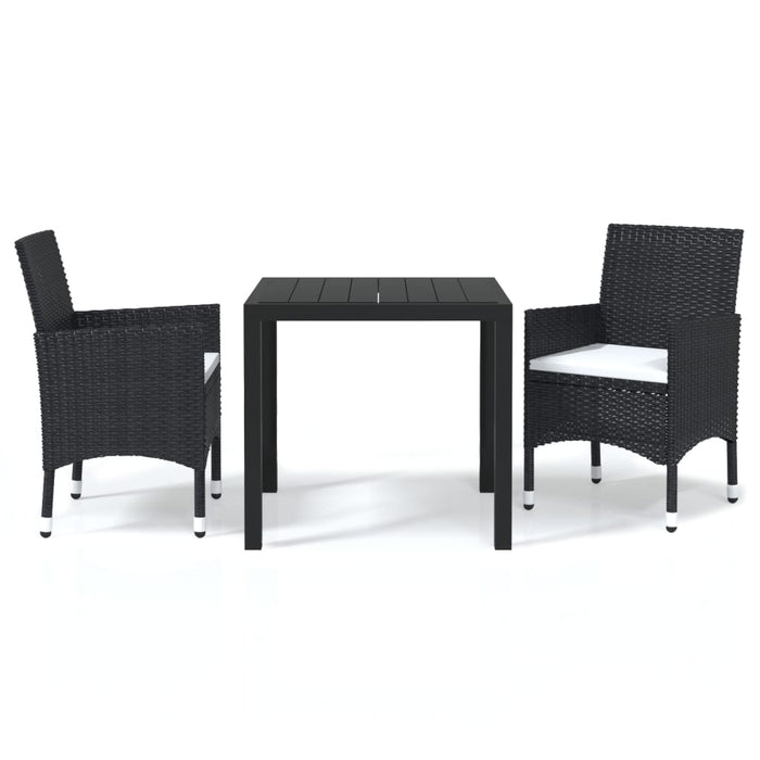 Set de masă pentru grădină cu perne, 3 piese, negru, poliratan - WALTI WALTI