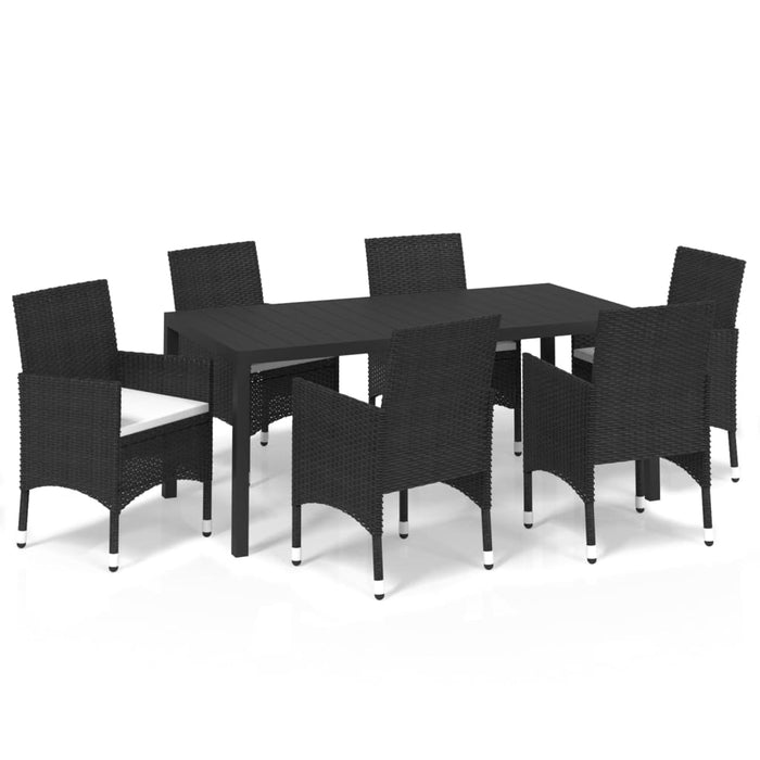 Set de masă pentru grădină cu perne, 7 piese, negru, poliratan - WALTI WALTI