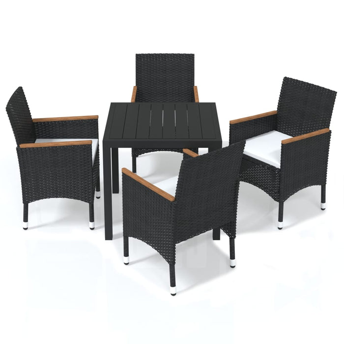 Set de masă pentru grădină cu perne, 5 piese, negru, poliratan - WALTI WALTI
