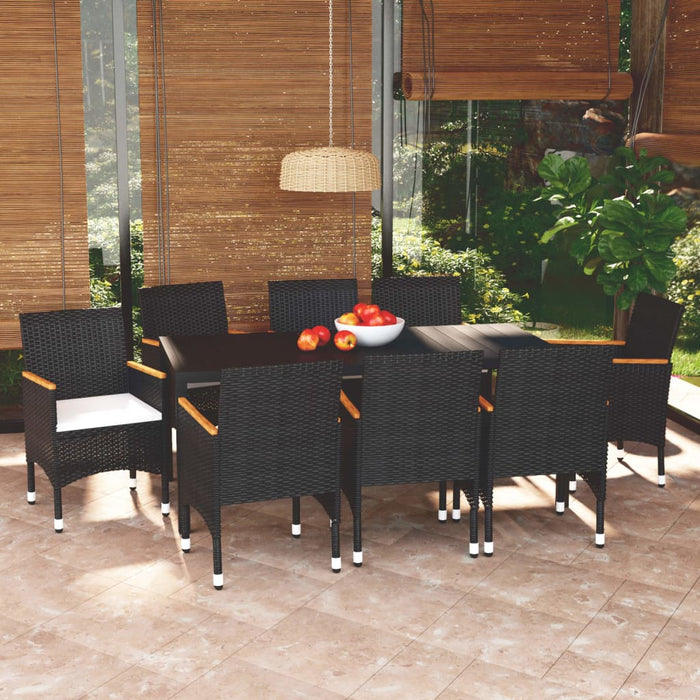 Set mobilier de grădină cu perne, 9 piese, negru, poliratan - WALTI WALTI
