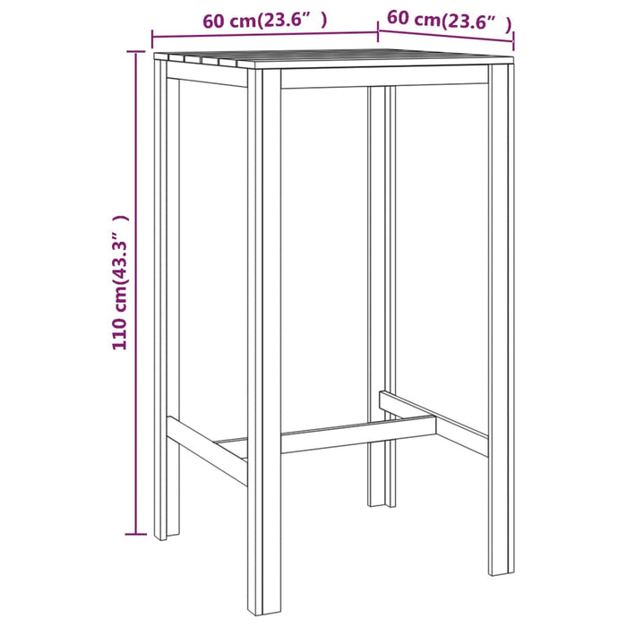 Masă de bar, 60x60x110 cm, lemn de pin tratat WALTI