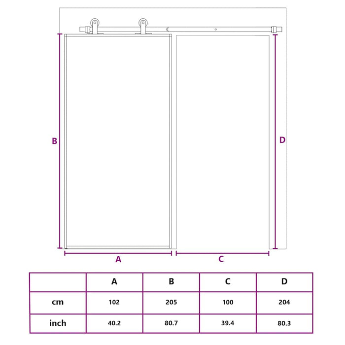 Ușă glisantă, negru, 102,5x205 cm, sticlă mată ESG și aluminiu WALTI