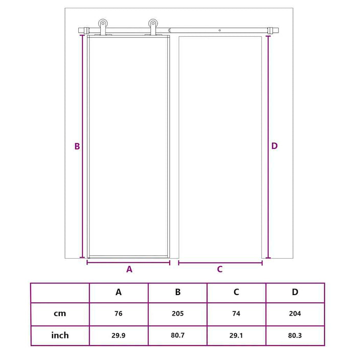 Ușă glisantă, alb, 76x205 cm, sticlă mată ESG și aluminiu WALTI