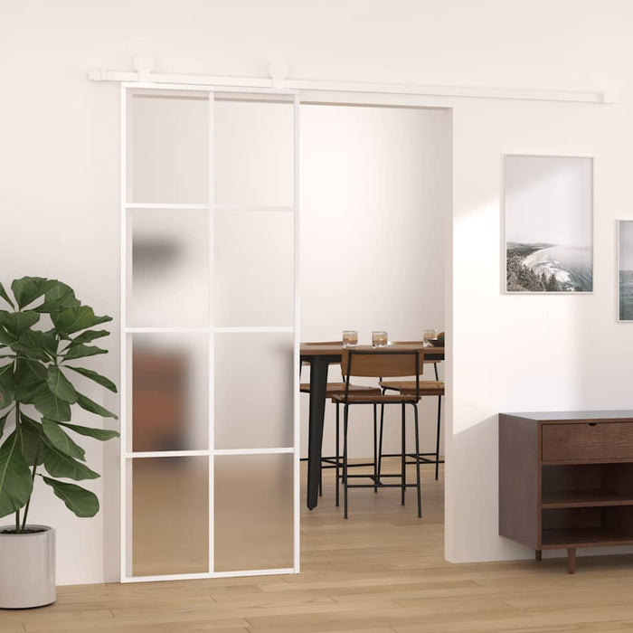 Ușă glisantă, alb, 76x205 cm, sticlă mată ESG și aluminiu WALTI