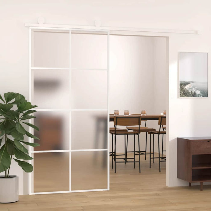 Ușă glisantă, alb, 102,5x205 cm, sticlă mată ESG și aluminiu WALTI