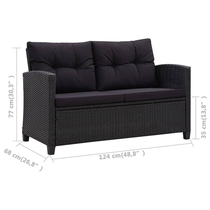 Set mobilier de grădină, 3 piese, perne negre, poliratan - WALTI WALTI