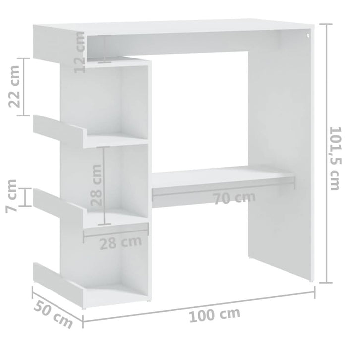 Masă bar cu raft de depozitare, alb, 100x50x101,5 cm, PAL - WALTI WALTI
