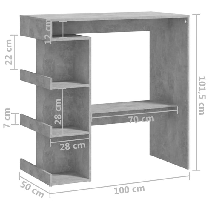 Masă bar cu raft de depozitare, gri beton, 100x50x101,5 cm, PAL - WALTI WALTI
