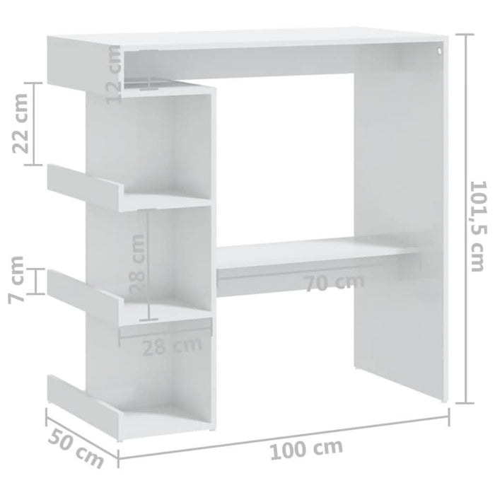 Masă bar cu raft depozitare alb extralucios 100x50x101,5cm lemn - WALTI WALTI