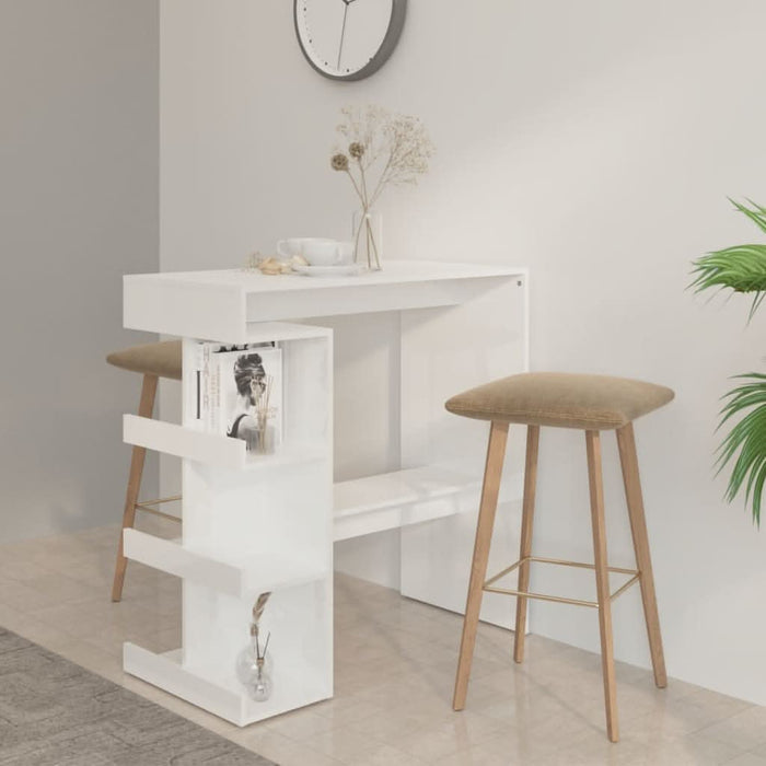 Masă bar cu raft depozitare alb extralucios 100x50x101,5cm lemn - WALTI WALTI
